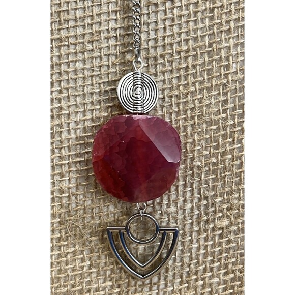 Artisan Crafted Pink Agate Egyptian Revival Lariat Chocker Necklace Art Deco - Picture 2 of 7